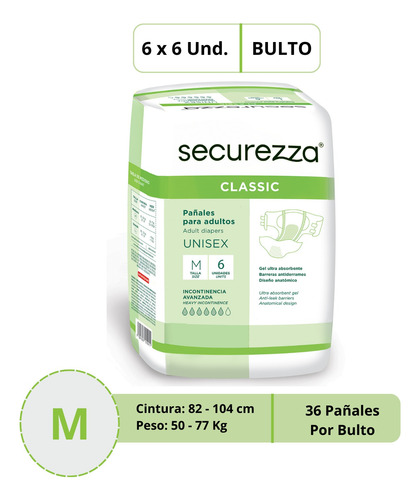 Pañal Securezza Classic Talla M Por Bulto Incontinencia