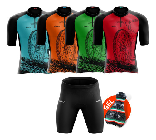 Roupa De Ciclismo Kit Camisa Bermuda Forro Em Gel Masculina