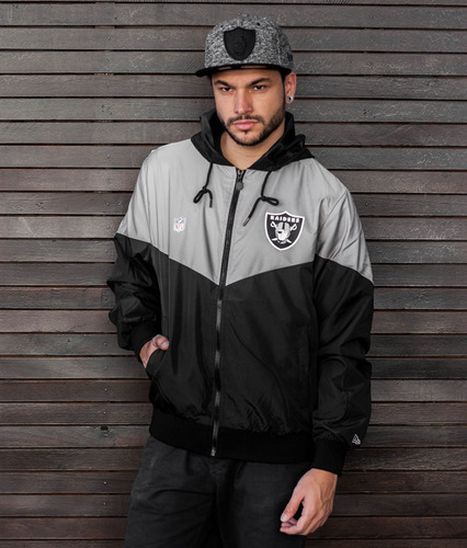 Jaqueta Corta Vento New Era Oakland Raiders Preto Original | Parcelamento  sem juros