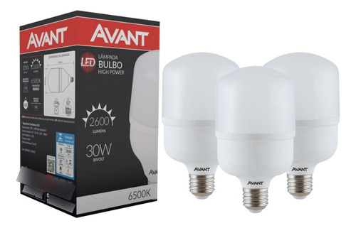 Kit 3 Lâmpada Led Alto Fator 30w 6500k P/ Casa E Comércio