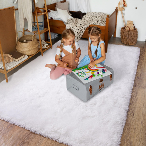 Alfombra Moderna Blanca Pelo Largo Dormitorio Mmg