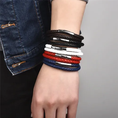 Pulsera De Hombre Cafe Mujer De Cuero Doble Giro Elegante