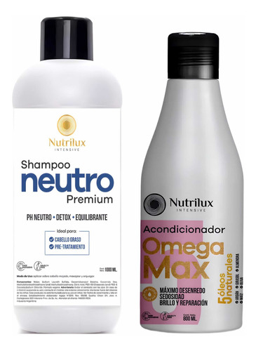 Shampoo Neutro X 1litro + Acondicionador X800ml Extra Ácido