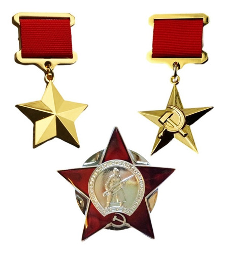 X3 Medalla Unión Soviética Estrella De Oro Y Roja Urss Ww2
