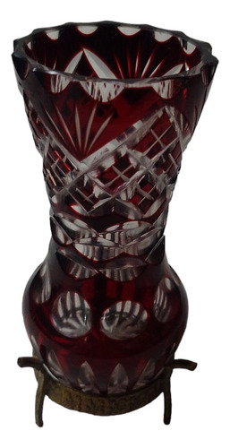 Antiguo Florerito Cristal Bordo Base Bronce