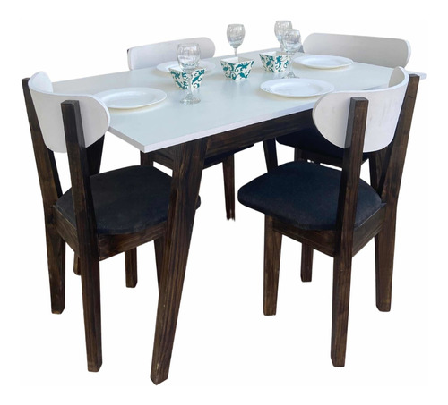 Juego De Comedor Living Mesa + 4 Sillas Tapizadas