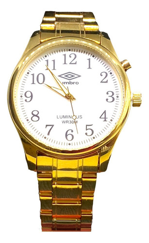 Relógio Umbro Feminino Pulseira Dourada Elegance Umb-mg4 Correia Dourado Bisel Dourado Fundo Branco