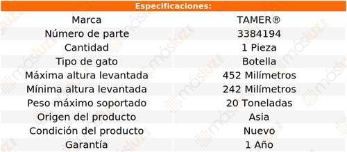 Gato Hidráulico Botella 20 T Tamer Mikels