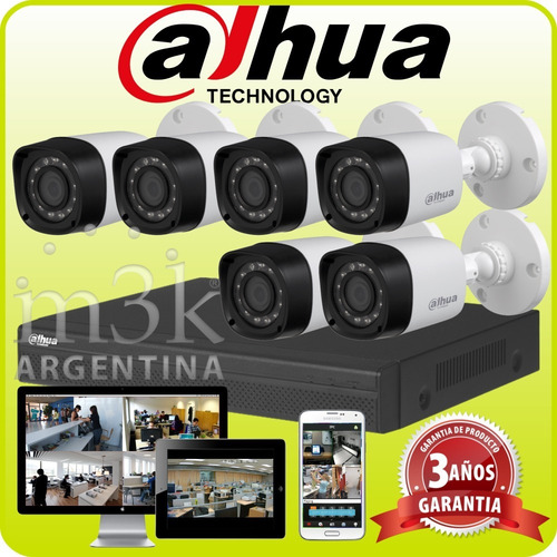 Kit Seguridad Dahua Full Hd Dvr 8 + 6 Camaras Infrarrojas Bullet Exterior O Domo Interior + Ip Celular Cctv P2p