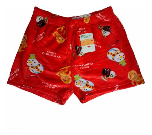 Shorts De Tela Peluche Estampado Navideño