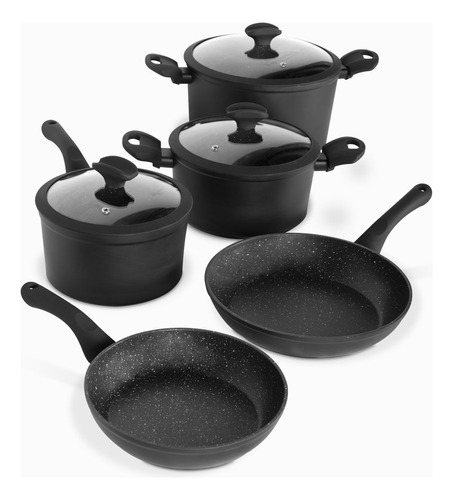 Set De Ollas Aluminio Forjado Negro 8pcs Ambiente Gourmet