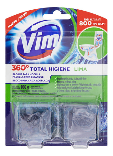 Detergente Sanitário Bloco para Caixa Acoplada Lima Vim 100g 2 Unidades