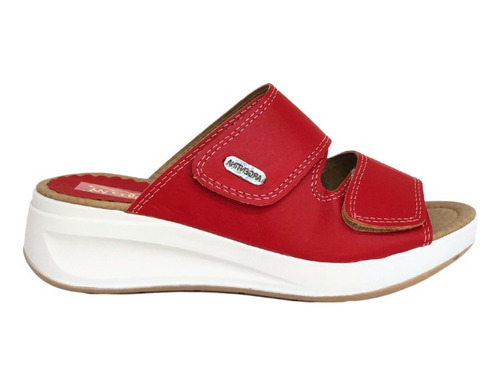 Sandalia Narcissa Cuero Rojo Con Doble Velcro