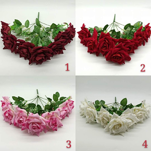 2x Buque Rosa Artificial Com 14 Flores Marsala Rosa Branca | Parcelamento  sem juros