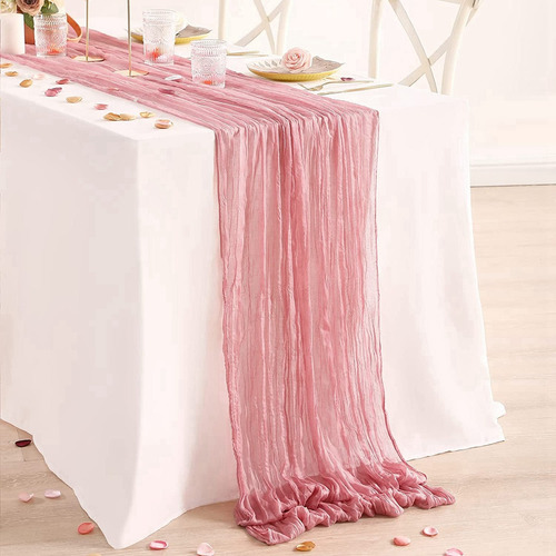 2pzs Caminos De Mesa Gasa Elegante Boho Decoración Boda Color Bordó Retro Pink Mantel Decorativo Decoración de Mesa Decoración de Fiesta Bebé Bautizo Cumpleaños Celebración Estilo Vintage Decoración