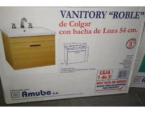 Imagen 7 de 7 de Vanitory Roble Colgar 54 Cm Bacha Loza