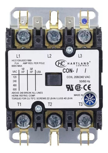 Contactor Hartland 30 Amp 2 Poles 24 Vac