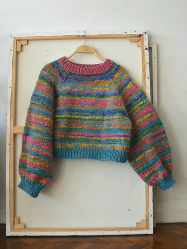 Sweater Buzo Tejido A Mano Colores Gris Grueso Acrílico 