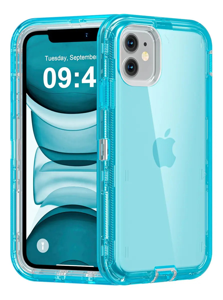 Imagen de Funda Case De Uso Rudo 360 Para iPhone Transparente Antigolpes Con Marco Frontal 3 En 1 Desarmable Tpu + Pc Engrosamiento Múltiple Para Evitar Caídas Para iPhone 11 Azul