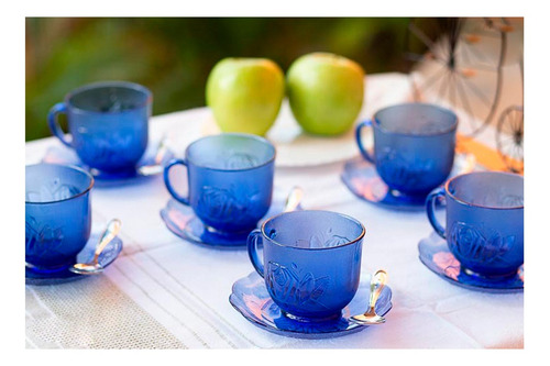 Jogo De Xícaras Para Café Chá 200ml Com Pires Azul 12peças
