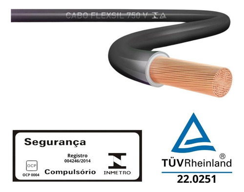 Cabo Flexivel 6mm Preto 750v Rolo Com 15 Metros - Sil Preto