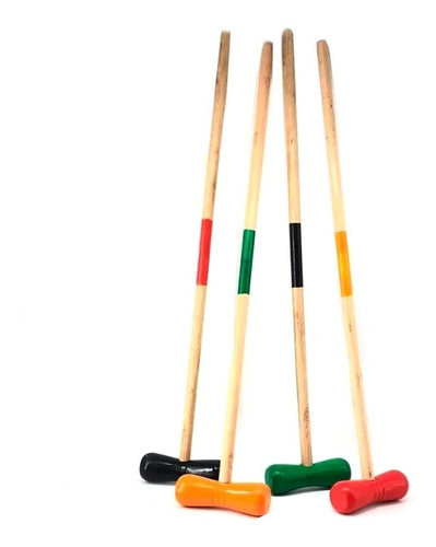 Juego Croquet Madera Grande Pintada Palos Arcos Estacas 78cm