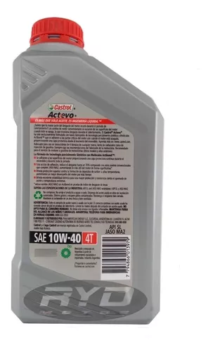 Aceite Castrol 10w40 4t X Tra Semi Sintético Ryd Motos