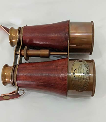 Vintage Marine Victoriano Latón Naranja Cuero Binocular Mari