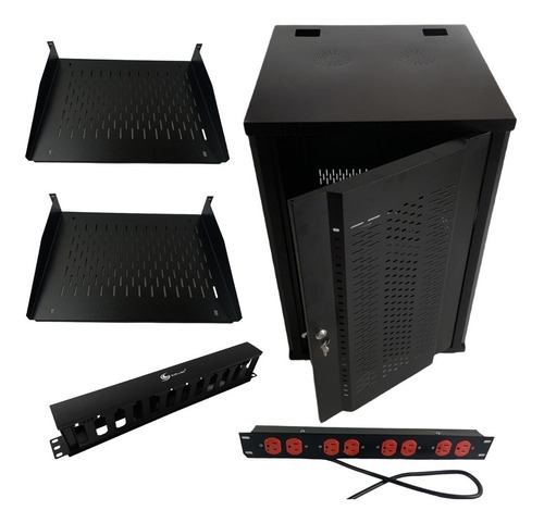 Gabinete Para Rack De Piso 90 Cm Alto 17 Ru + Accesorios