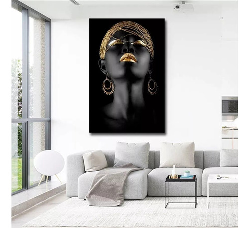 Cuadro Canvas Decorativo Mujer Africana Turbante Dorado Hd