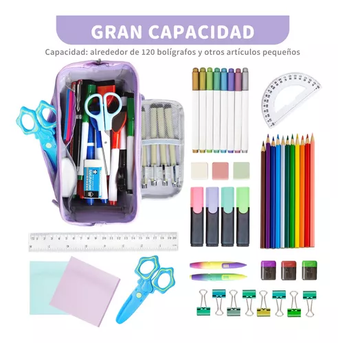 Estuche de lápiz de gran capacidad con 4 compartimentos Bolsa de lápiz de  ranura múltiple Estuche de lápiz Estética Organizador de útiles escolares  para niñas (rosa)