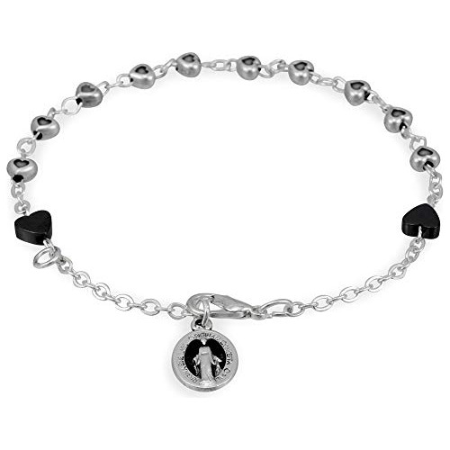 Rosary Bracelet Heart Hematite Beads Miraculous Medal -...