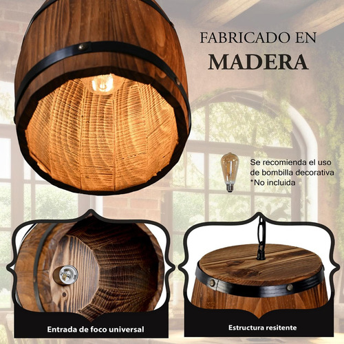 Lampara Colgante, Estilo Rustico, Diseño Barril.