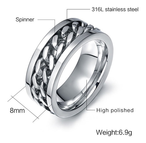 Anel Masculino Feminino Aço Inox Corrente Giratória Prata