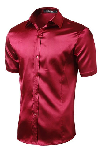 Camisas De Vestir Rojas De Satén De Seda Ajustadas Para Boda