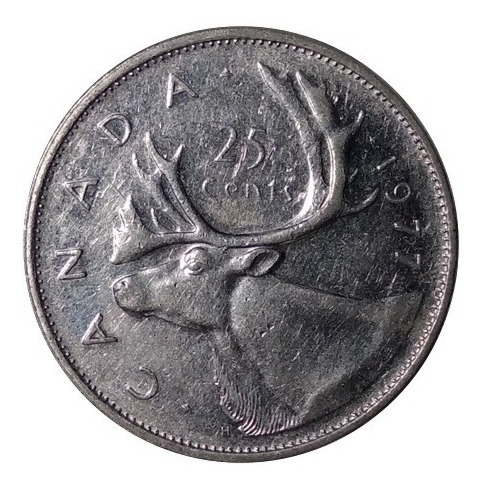 Moneda 25 Centavos 1977 Canada Con Imagen De Caribu