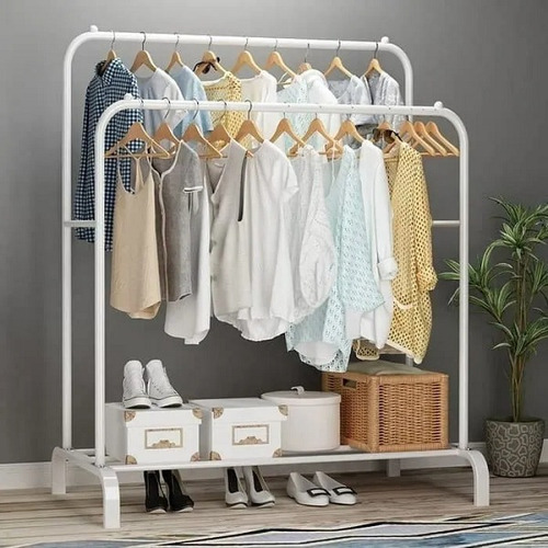 Rack Organizador De Ropa Closet Armable Perchero Rack Doble Blanco
