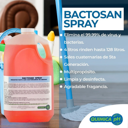 Imagen 3 de 8 de Desinfectante Sanitizante Con Cuaternarias De Amonio, 4lt