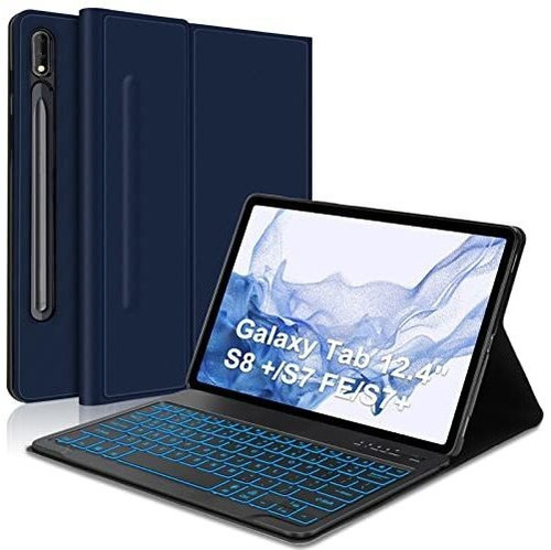 Funda Con Teclado Para Galaxy Tab S7 Fe / S7plus/s8 Azul Osc