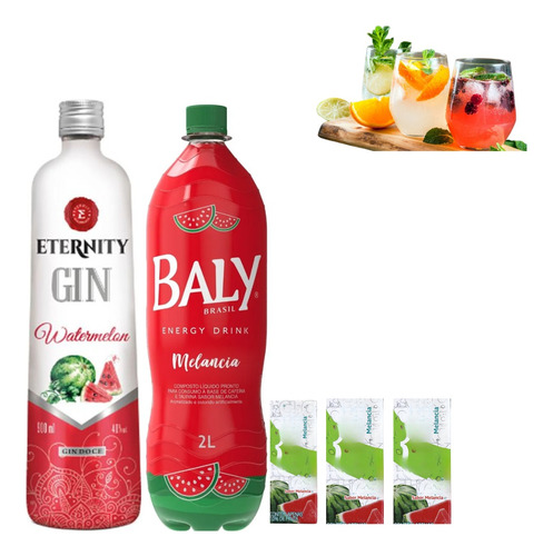Combo Gin Doce De Melancia 900ml + Baly2l + 4 Gelos Melancia