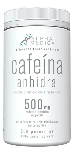 Alpha Medica Cafeína Anhidra 500mg 200sv 100g