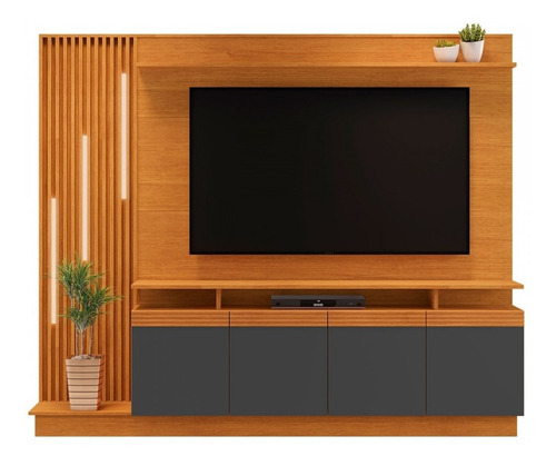 Estante Para Tv Até 65 Polegadas Candian Com Led 4 Portas Cor Marrom