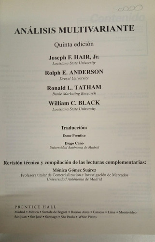 Analisis Multivariante - Hair / Anderson / Tatham / Black (Usado)