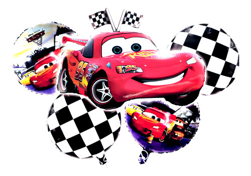 Bouquet Globos Cars Rayo Mcqueen X 5 Piezas