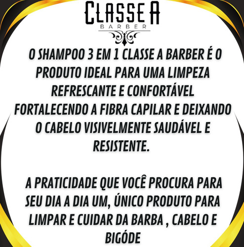 Shampoo 3 Em 1 Classe A 300ml Para Cabelo Barba E Bigóde