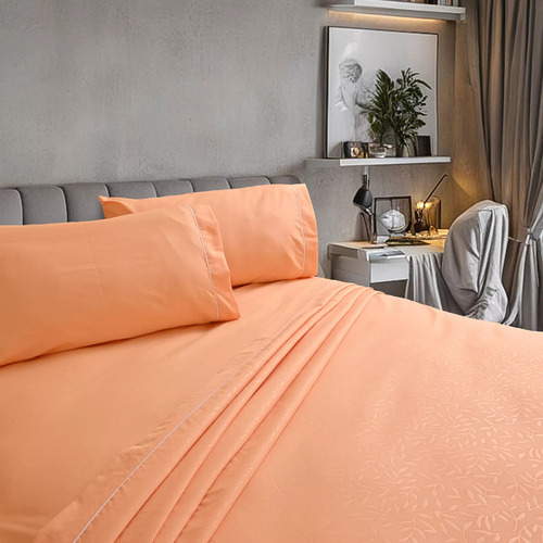 Sábana King Size 2800 Hilos Extra Suave Flores Peach Fuzz