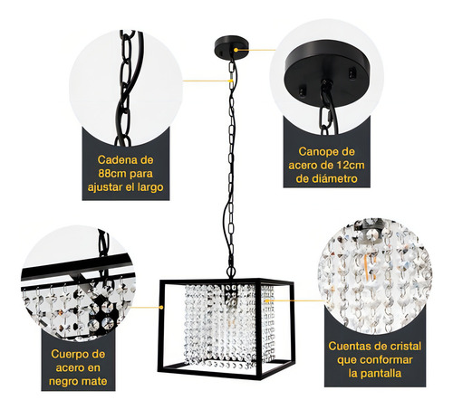 Lámpara Colgante Cubo Cristal Negro 40w E27 1 Luz Lumimexico 21922-2