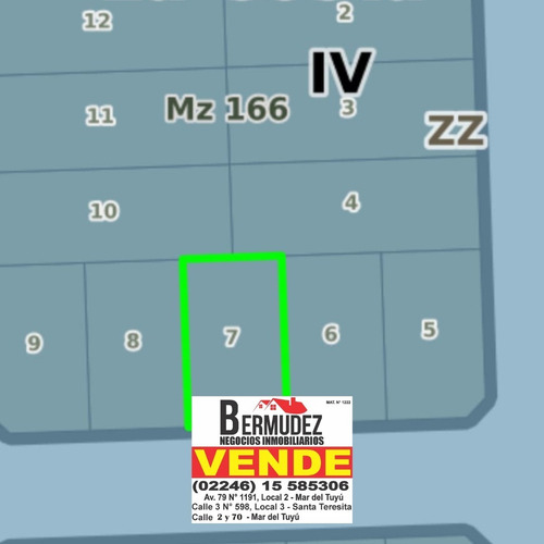 Imagen 1 de 13 de Lote Venta Mar Del Tuyu Calle 85 Entre 14 Y 14 Bis