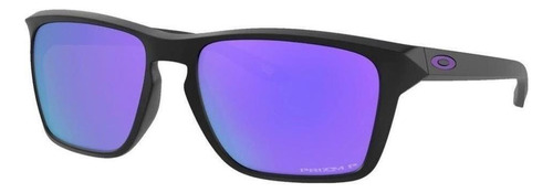 Óculos de sol polarizados Oakley Sylas Standard armação de o matter cor matte black, lente violet de plutonite prizm, haste matte black de o matter - OO9448