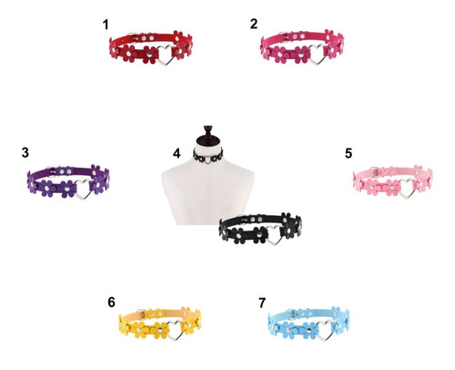 Collar Choker Flor Corazón / Pulsera Con Estilo Tipo Cuero